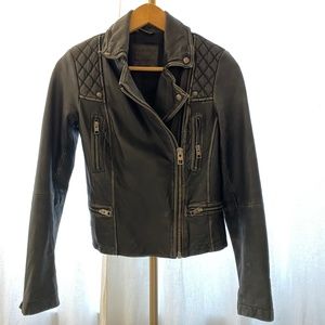 All Saints Cargo Distressed Leather Biker Jacket